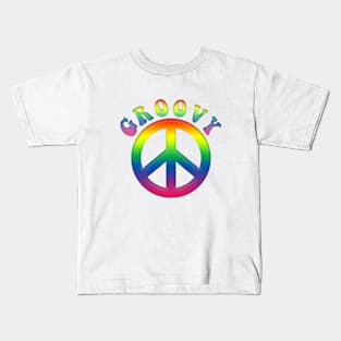 Colorful Retro Tie Dye GROOVY w/Peace Symbol Kids T-Shirt